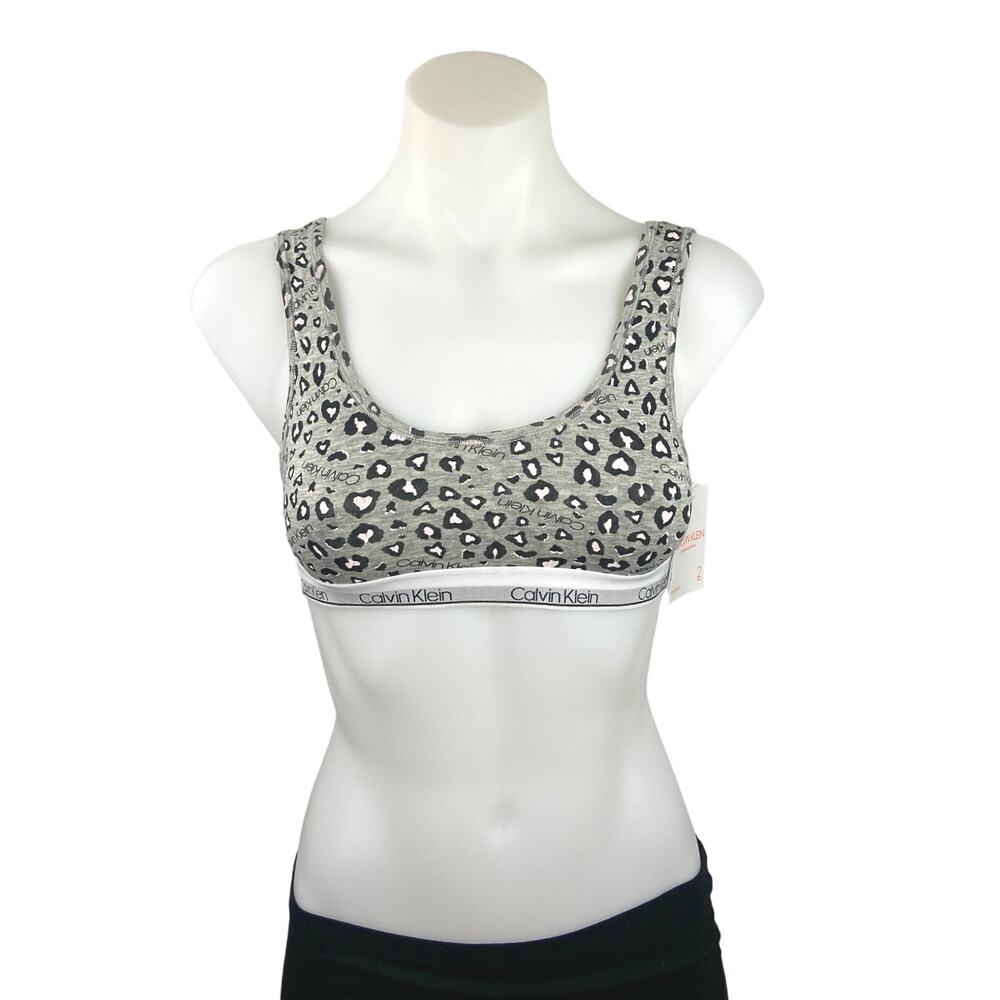 NEW Calvin Klein Gray Leopard Cheetah Animal Print Waistband Sports Bra Top Sz M